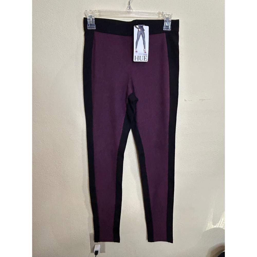 HUE Blocked Microsuede‎ Leggings Black Purple Colorblock Pants